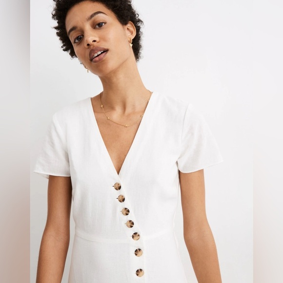 Madewell Linen-Blend Button-Wrap Dress - Picture 2 of 7